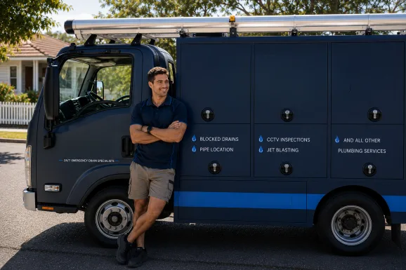 Our plumber with the service van on a Revesby job