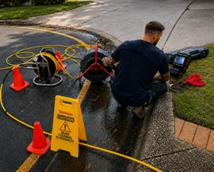 Plumber inspecting a blocked drain in Revesby