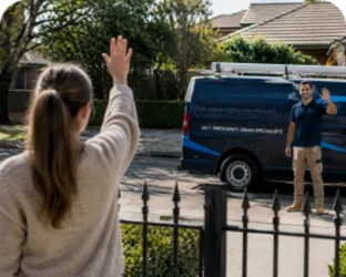 Plumber leaving a completed job in Revesby